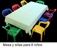 Mesa y sillas para 8 niños